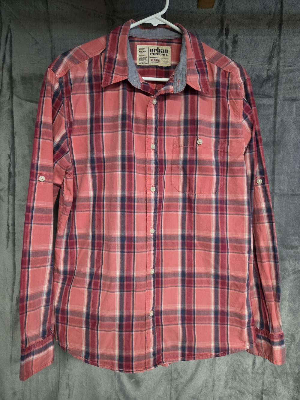 Urban Pipeline Men’s Coral Plaid Button-Up Shirt